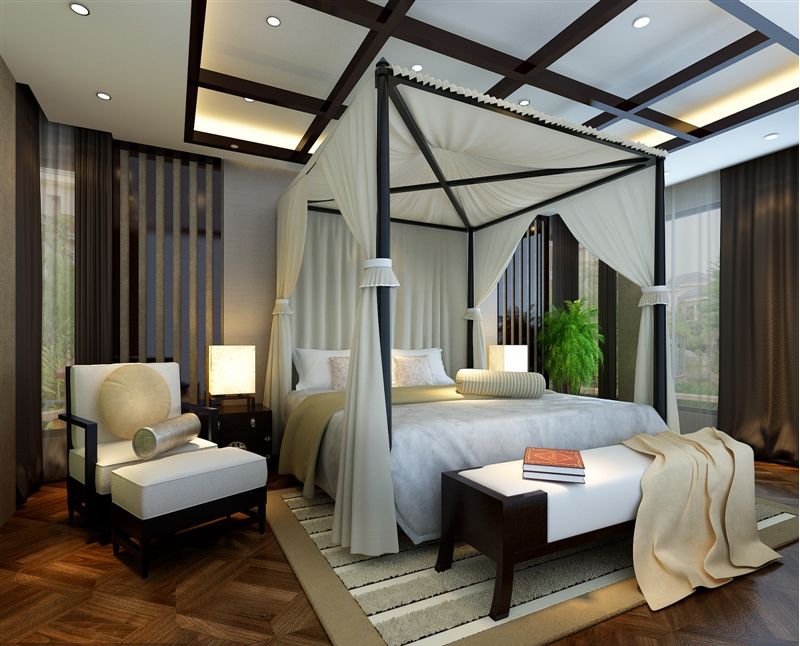 中式别墅 卧室效果图