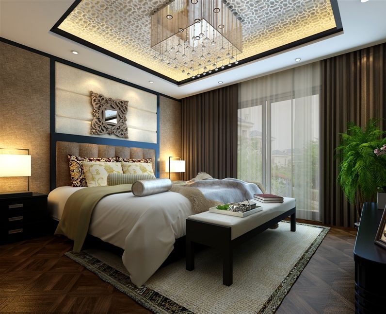 中式别墅 中式卧室效果图