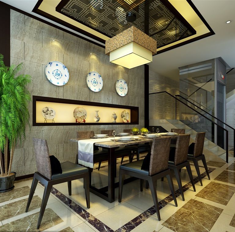 中式别墅 中式餐厅效果图