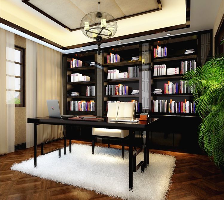 中式别墅 中式书房效果图